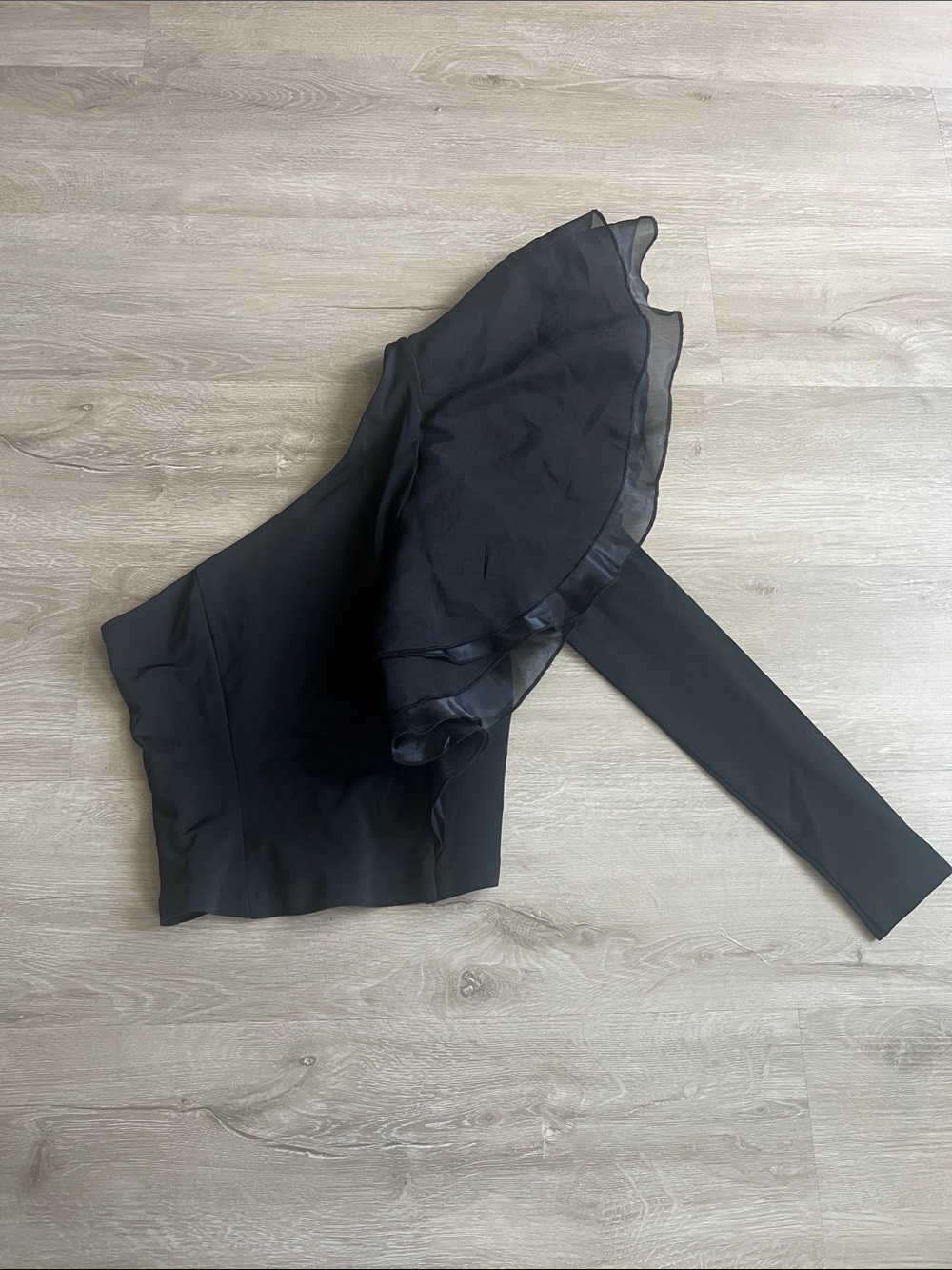 Zara Black Asymmetrical Ruffle Crop Top